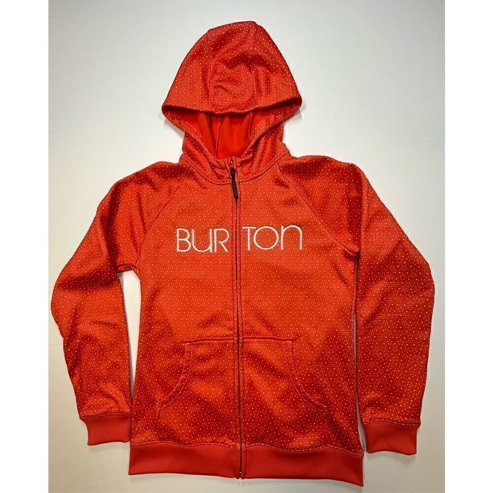 Burton Girls Orange White Dot Fleece Full Zip Hoodie Burton Embroidered Size XL